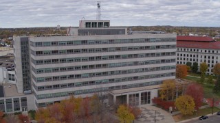 DX0001_002423 - 5.7K aerial stock footage orbiting a government office building in Saint Paul, Minnesota