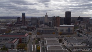 5.7K aerial stock footage of flying by the city skyline, Downtown Saint Paul, Minnesota Aerial Stock Footage | DX0001_002431