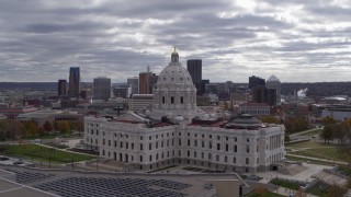 5.7K aerial stock footage orbit state capitol building with city's skyline in the background, Downtown Saint Paul, Minnesota Aerial Stock Footage | DX0001_002439