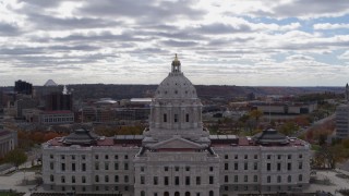 5.7K aerial stock footage of the state capitol building, with part of downtown in the background, Saint Paul, Minnesota Aerial Stock Footage | DX0001_002442