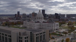 5.7K aerial stock footage circling the state capitol building, with city skyline visible in background, Saint Paul, Minnesota Aerial Stock Footage | DX0001_002446