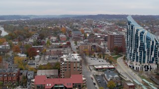 5.7K aerial stock footage flyby and away from brick buildings and condo complex in Covington, Kentucky Aerial Stock Footage | DX0001_002651