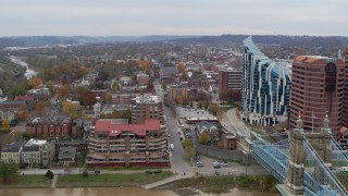 5.7K aerial stock footage stationary view of brick buildings and condo complex in Covington, Kentucky Aerial Stock Footage | DX0001_002652