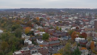 5.7K aerial stock footage of flying away from brick buildings in downtown, Covington, Kentucky Aerial Stock Footage | DX0001_002666