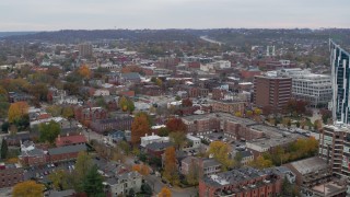 5.7K aerial stock footage of flying by brick buildings in downtown to reveal modern condo complex, Covington, Kentucky Aerial Stock Footage | DX0001_002667