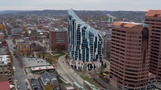 5.7K aerial stock footage of flying by modern condo complex before descent, Covington, Kentucky Aerial Stock Footage | DX0001_002668