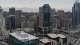 5.7K aerial stock footage of approaching the Scripps Center skyscraper in Downtown Cincinnati, Ohio Aerial Stock Footage | DX0001_002676