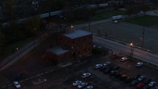 5.7K aerial stock footage of an orbit of a brick police station at twilight in Columbus, Ohio Aerial Stock Footage | DX0001_002762