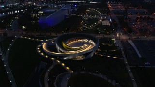 5.7K aerial stock footage of a stationary view of the Veterans Memorial Auditorium at twilight in Columbus, Ohio Aerial Stock Footage | DX0001_002778