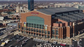 5.7K aerial stock footage fly away from and orbit football stadium in Indianapolis, Indiana Aerial Stock Footage | DX0001_002830