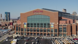 5.7K aerial stock footage of the front of a football stadium in Indianapolis, Indiana Aerial Stock Footage | DX0001_002834