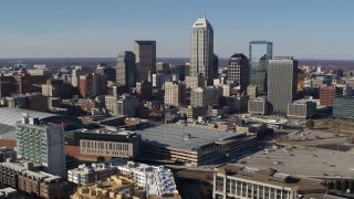 DX0001_002838 - 5.7K aerial stock footage approach and flyby a view of the city's skyline in Downtown Indianapolis, Indiana