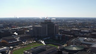 5.7K aerial stock footage of an orbit around an office building in Indianapolis, Indiana Aerial Stock Footage | DX0001_002853