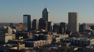 5.7K aerial stock footage of passing skyscrapers in the skyline of Downtown Indianapolis, Indiana Aerial Stock Footage | DX0001_002882