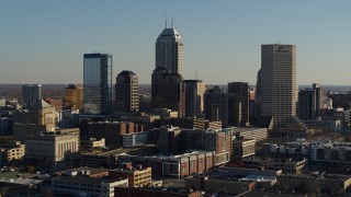 5.7K aerial stock footage flyby skyscrapers in the skyline of Downtown Indianapolis, Indiana Aerial Stock Footage | DX0001_002883