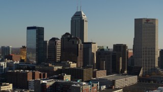 5.7K aerial stock footage descend with reverse view of the skyline of Downtown Indianapolis, Indiana Aerial Stock Footage | DX0001_002885