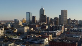 5.7K aerial stock footage of flying from the skyline's tall skyscrapers and ascend in Downtown Indianapolis, Indiana Aerial Stock Footage | DX0001_002901