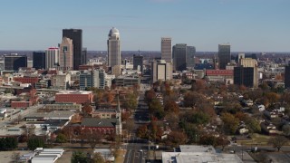 5.7K aerial stock footage ascend and approach the city's skyline, Downtown Louisville, Kentucky Aerial Stock Footage | DX0001_002983