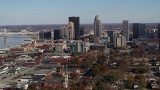 5.7K aerial stock footage ascend and flyby the city's skyline in Downtown Louisville, Kentucky Aerial Stock Footage | DX0001_002986