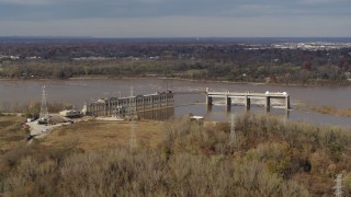 5.7K aerial stock footage a dam on the Ohio River in Louisville, Kentucky Aerial Stock Footage | DX0001_003008