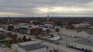 5.7K aerial stock footage of a small church and steeple in Louisville, Kentucky Aerial Stock Footage | DX0001_003035