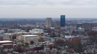 5.7K aerial stock footage of flying by skyscrapers in the city skyline of Downtown Lexington, Kentucky Aerial Stock Footage | DX0001_003243