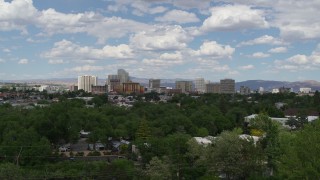 5.7K aerial stock footage of a view of the city's skyline seen from west of the city in Reno, Nevada Aerial Stock Footage | DX0001_004_036