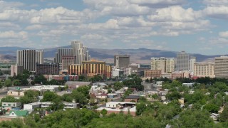 5.7K aerial stock footage of the large hotels and casino resorts of Reno, Nevada Aerial Stock Footage | DX0001_004_054