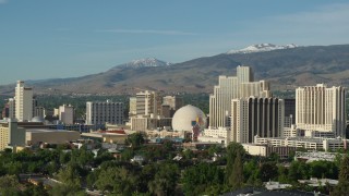 5.7K aerial stock footage of a group of casino resorts in Reno, Nevada Aerial Stock Footage | DX0001_006_001