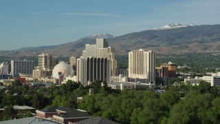 5.7K aerial stock footage of high-rise casino resorts in Reno, Nevada Aerial Stock Footage | DX0001_006_006