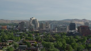 5.7K aerial stock footage of slowly passing by office buildings, resort casinos and hotels in Reno, Nevada Aerial Stock Footage | DX0001_006_011