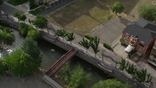 DX0001_006_034 - 5.7K aerial stock footage of a bird's eye view of the Truckee River and Island Avenue in Reno, Nevada