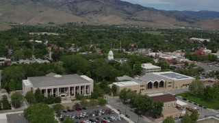 DX0001_007_012 - 5.7K aerial stock footage of the Nevada State Capitol behind the Supreme Court and State Library in Carson City, Nevada