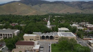 DX0001_007_013 - 5.7K aerial stock footage of the Supreme Court, Nevada State Capitol dome, and State Library in Carson City, Nevada