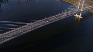 4K aerial stock footage of a bird's eye view of pedestrians on the Tilikum Crossing, South Portland, Oregon Aerial Stock Footage | DX0001_010_041