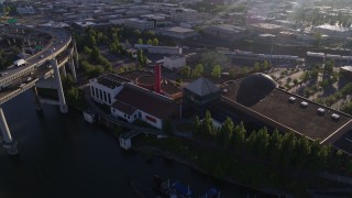 DX0001_010_045 - 5.7K aerial stock footage of the Marquam Bridge, orbiting OSMI, Southeast Portland, Oregon