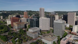 5.7K aerial stock footage stationary shot of office buildings and World Trade Center in Downtown Portland, Oregon Aerial Stock Footage | DX0001_011_022