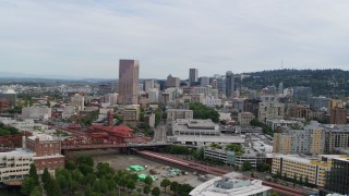 5.7K aerial stock footage of Downtown Portland, Oregon at sunset seen from the Pearl District Aerial Stock Footage | DX0001_013_023