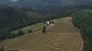 5.7K aerial stock footage of a hilltop winery surrounded by forests, Hood River, Oregon Aerial Stock Footage | DX0001_015_032