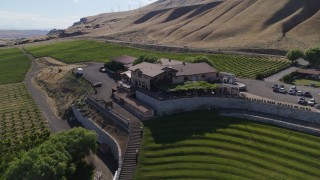 5.7K aerial stock footage flying by the Maryhill Winery and amphitheater in Goldendale, Washington Aerial Stock Footage | DX0001_018_020