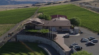 5.7K aerial stock footage of orbiting the Maryhill Winery to reveal the Columbia River in Goldendale, Washington Aerial Stock Footage | DX0001_018_029