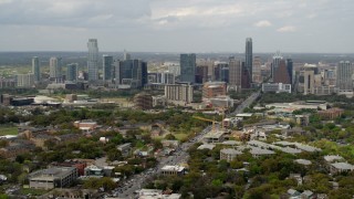 5.7K aerial stock footage wide view of Congress Avenue leading to city's skyline in Downtown Austin, Texas Aerial Stock Footage | DX0002_103_023