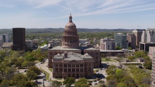 5.7K aerial stock footage descending while focused on the Texas State Capitol, Downtown Austin, Texas Aerial Stock Footage | DX0002_107_030