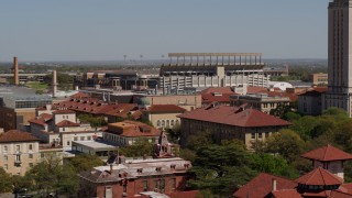 DX0002_108_015 - 5.7K aerial stock footage of a view of the football stadium at the University of Texas, Austin, Texas