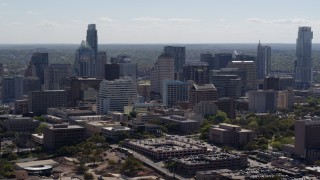 5.7K aerial stock footage of a slow approach to the city's skyline in Downtown Austin, Texas Aerial Stock Footage | DX0002_108_018