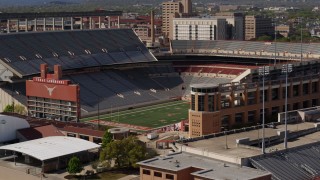 DX0002_108_024 - 5.7K aerial stock footage of the empty football stadium at the University of Texas, Austin, Texas