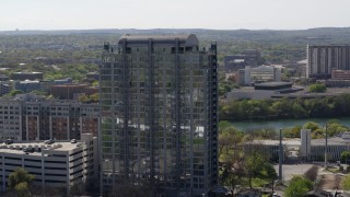 5.7K aerial stock footage of slowly orbiting a high-rise apartment building in Downtown Austin, Texas Aerial Stock Footage | DX0002_108_035