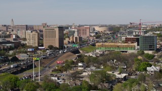 5.7K aerial stock footage of a view of heavy commuter traffic on a freeway in Austin, Texas Aerial Stock Footage | DX0002_108_038