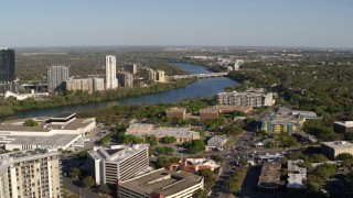 5.7K aerial stock footage a freeway bridge spanning Lady Bird Lake, Austin, Texas Aerial Stock Footage | DX0002_109_008