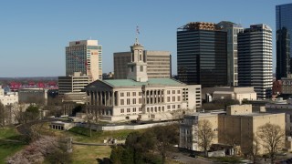 5.7K aerial stock footage of orbiting the Tennessee State Capitol building in Downtown Nashville, Tennessee Aerial Stock Footage | DX0002_113_032